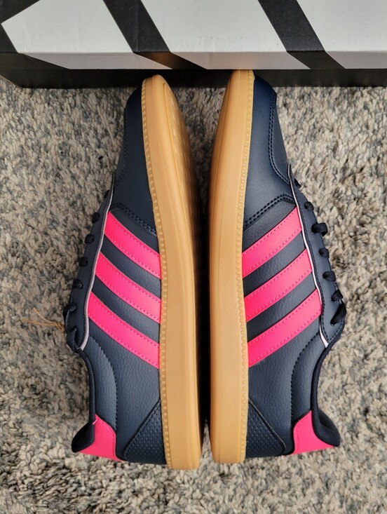 Adidas Navy Blue Sneakers with Pink Stripes and Gum Sole Size:7